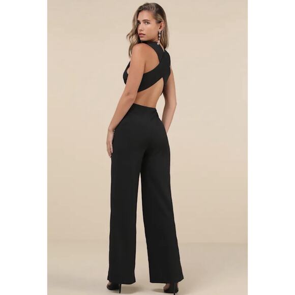 Lulu’s Thinking Out Loud Backless Black Sexy Halter Wide Leg Jumpsuit Small NWT - Picture 3 of 7